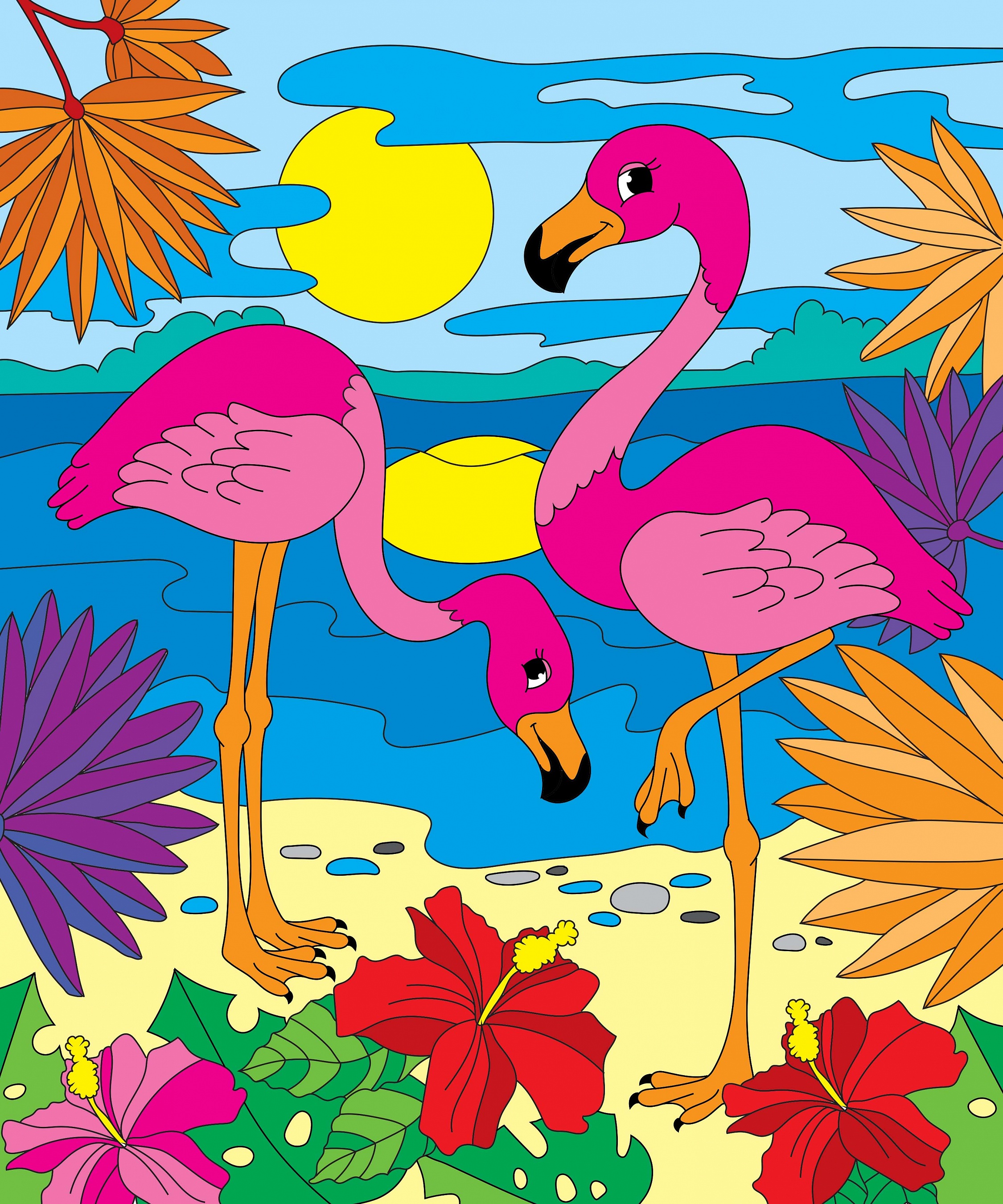 Холст с красками 25х30 см. Милые фламинго (Арт. Х-2567) (Вид 1)