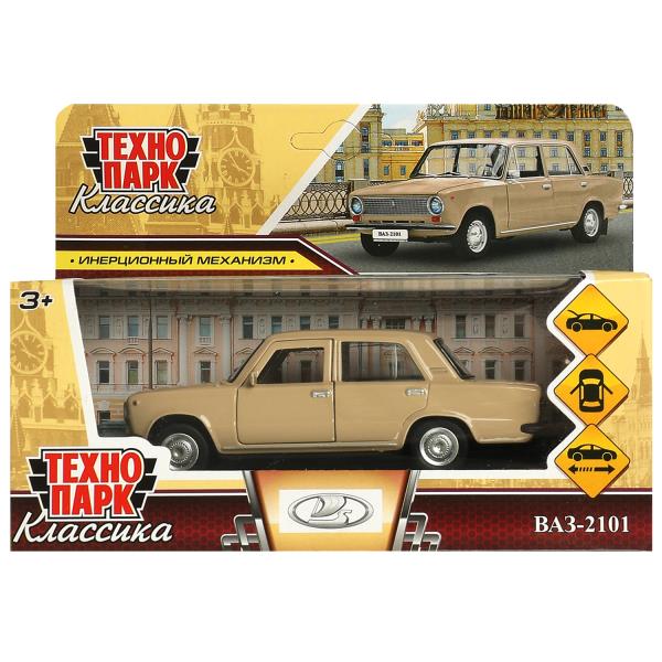 Машина металл ваз-2101  длина 12 см, двери, багаж, инерц, бежевый, кор. Технопарк 2101-12-BG