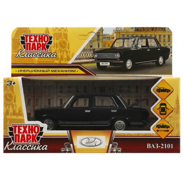 Машина металл ваз-2101  длина 12 см, двери, багаж, инерц, черный, кор. Технопарк 2101-12-BK