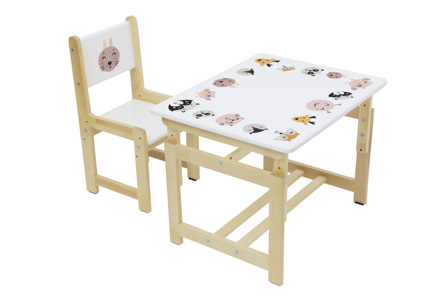 Комплект растущей детской мебели Polini kids Eco 400 SM, Лесная сказка, 68х55 см, белый-натуральный