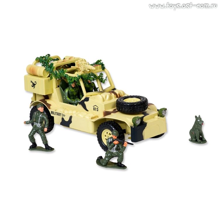 Р/У игрушка Военный джип MioshiArmy (30см с фигурками 4 солдата и 2 собаки,подсветка,звук) (107020