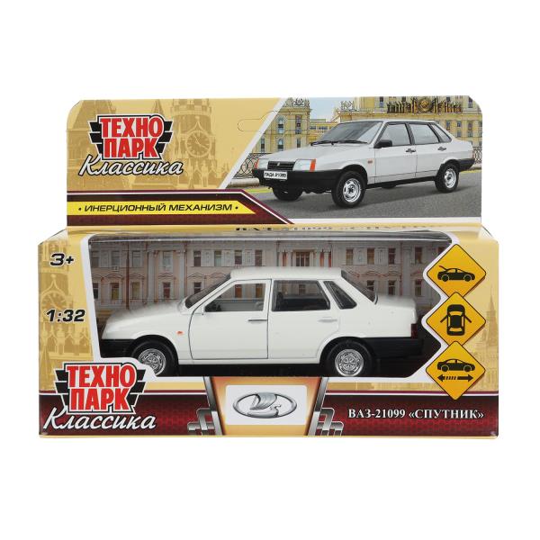 Машина металл ВАЗ-21099 СПУТНИК 13,1 см, двери, багаж, белый, в кор. Технопарк 21099-132-WH