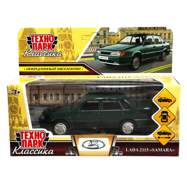 Машина металл ваз-2115 самара длина 12 см,двери,темно-зеленый,кор. Технопарк 2115-12-GN