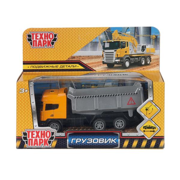 Машина металл ГРУЗОВИК, подвижные детали, инерц, 11 см, оранжевый, кор Технопарк2215-11