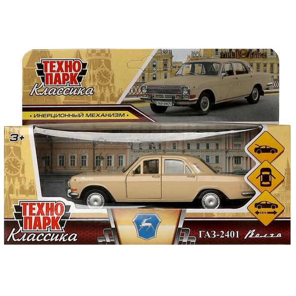 Машина металл ГАЗ-2401 ВОЛГА длина 12 см, двери, багаж, инерц, бежевый, кор. Технопарк 2401-12-BG