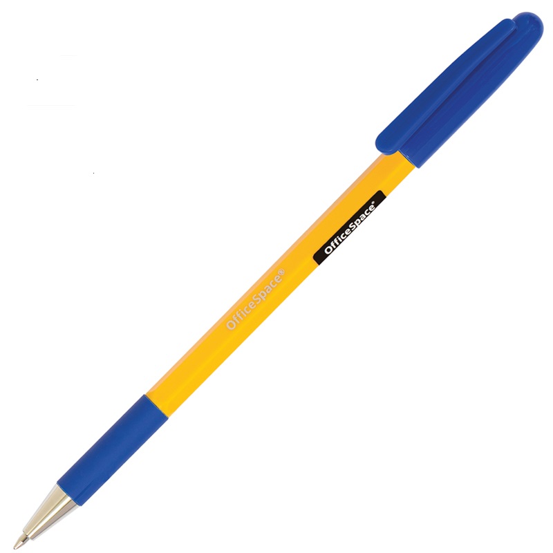 Ручка шариковая OfficeSpace Yellow Stone синяя, 0,7мм, грип, штрихкод (Вид 1)