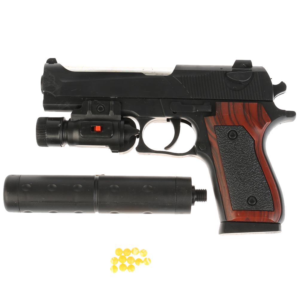 Пистолет с глушителем, с фонарем P2117-B в кор. в кор.120шт (Вид 1)