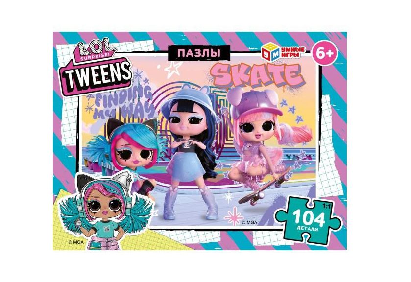 LOL Tweens. ЛОЛ. Пазлы в коробке 104 детали. 190х141х35 мм. Умные игры  в кор.24шт