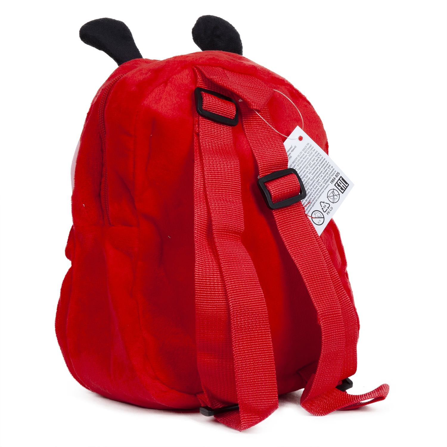 Рюкзак детский Плюшевая божья коровка (19х8х23 см, ткань полиэстер, красно-чёрный)