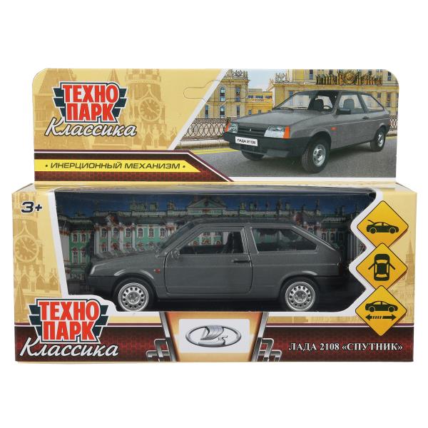 Машина металл LADA-2108 СПУТНИК длина 12 см, двери, багаж, серый, в кор. Технопарк 2108-12-GY-WOD