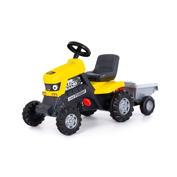 Арт. 89328. Каталка-трактор с педалями Turbo (жёлтая) с полуприцепом (Вид 1)
