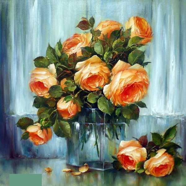Картина по номерам  Чайные розы в вазе,  40х50 см