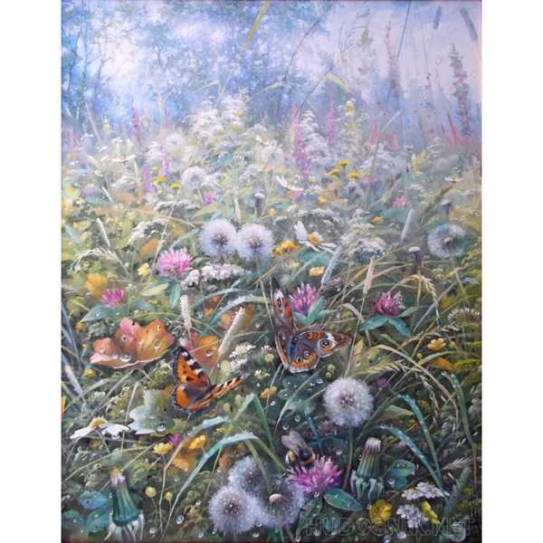 Картина по номерам  Луговые травы и бабочки,  40х50 см