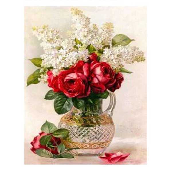 Картина по номерам  Белая сирень и розы,  40х50 см