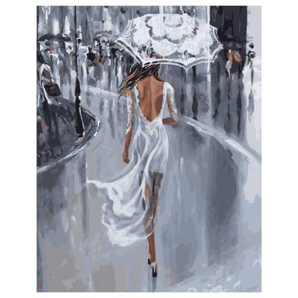 Картина по номерам  В белом платье под дождем  40х50 см