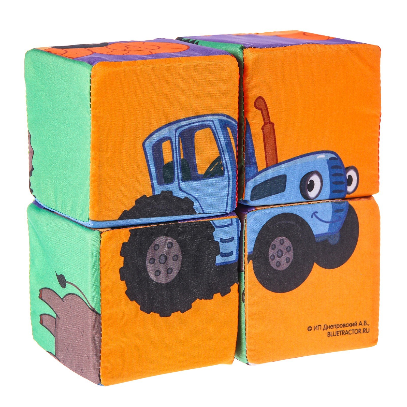 Игрушка мягконабивная, кубики Зверята Синий трактор, 4шт, 8*8см 7896261 (Вид 1)