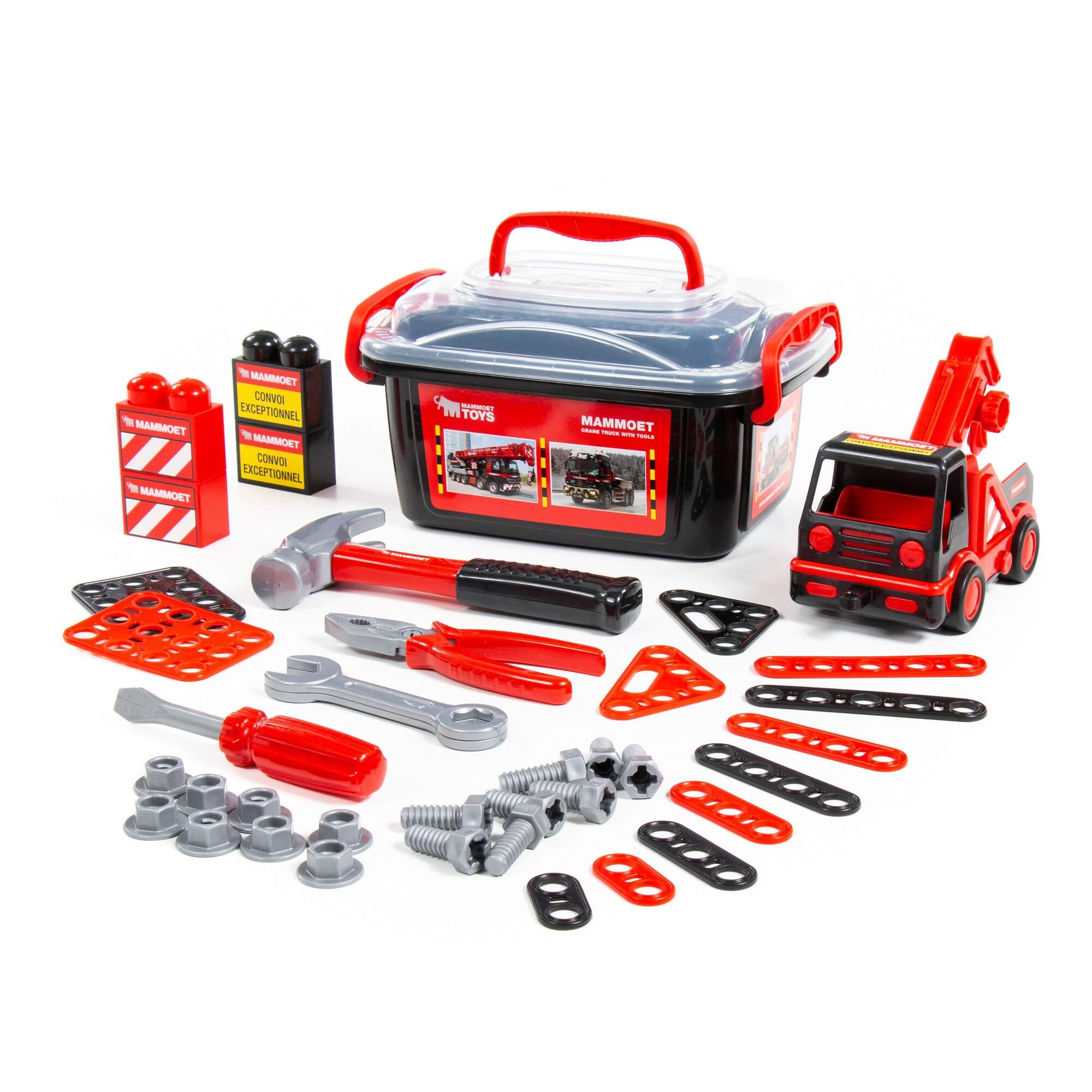 арт 57136, 214-01 MAMMOET, автомобиль-эвакуатор + конструкторский набор (36 элементов) (в контейне