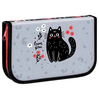 Пенал 1 отделение, 200*130 ArtSpace Black Cat with Flower, ламинированный картон