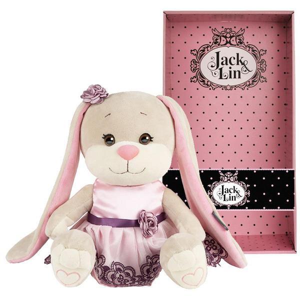 Мягкая Игрушка JackLin, Зайка в Вечернем Розовом Платье, 25 см