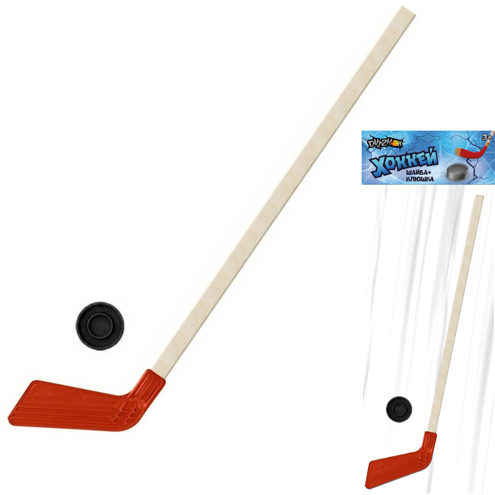 Набор хоккейный клюшка Dvizhok 80см,1 шайба цв. Красный ХК 1