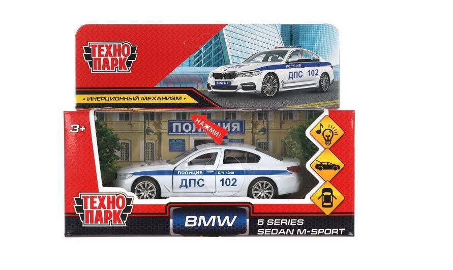 Машина металл свет-звук BMW 5-er M-SPORT ПОЛИЦИЯ 12 см, двери, багаж, кор. Технопарк в кор.2*36шт