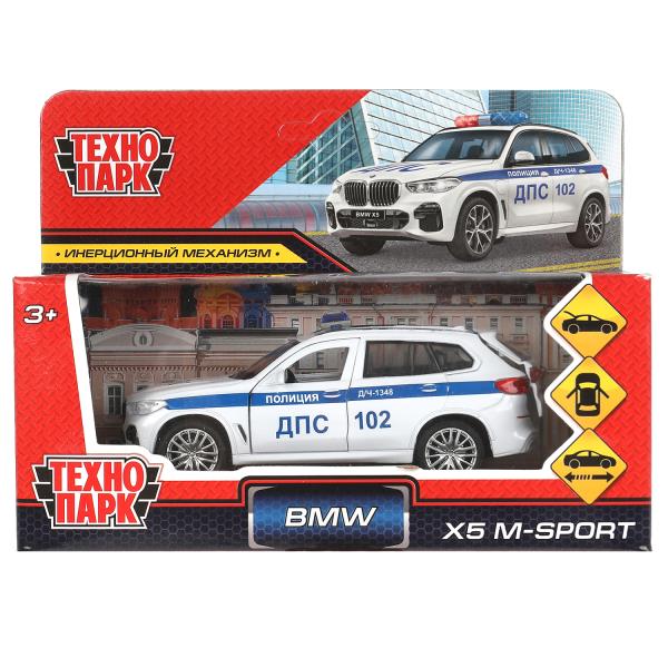 Машина металл BMW X5 M-SPORT ПОЛИЦИЯ 12 см, двери, баг, в кор. Технопарк X5-12POL-WH