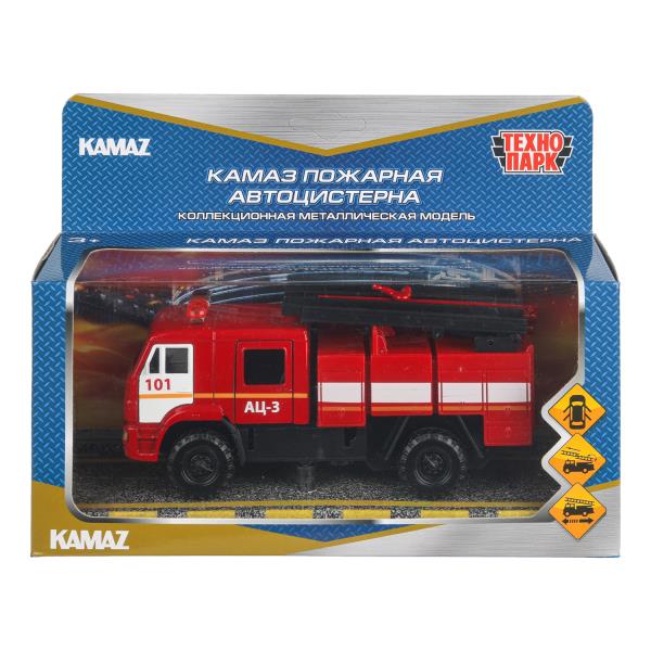 Машина металл KAMAZ 43502 ПОЖАРНАЯ АЦ 15 см, двери, подвиж дет, инерц, кор. Технопарк KAM43502-15FIR