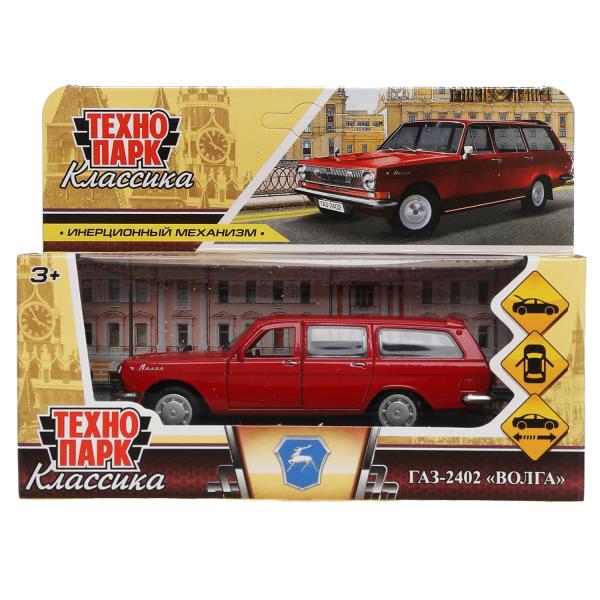 Машина металл ГАЗ -2402 волга дл 12 см, откр дв, багаж, инерц, крас., кор. Технопарк 2402-12-RD