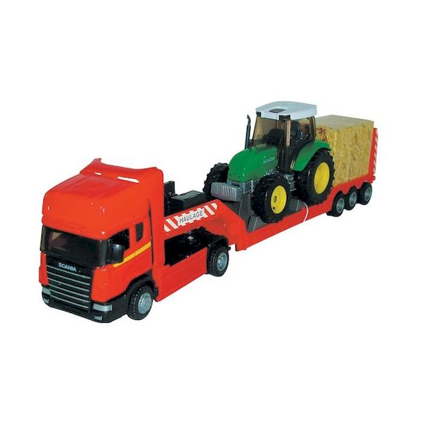 маш SCANIA с трактором 1:48 красный грузовик, зеленый трактор (Фото 1)