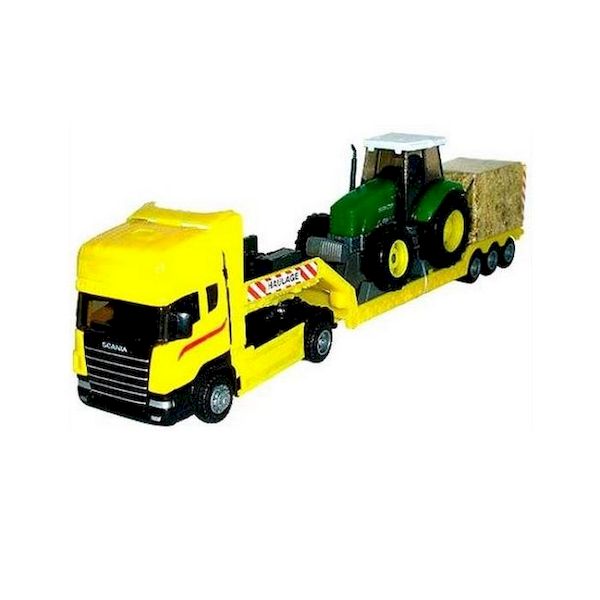 маш SCANIA с трактором 1:48 желтый грузовик, зеленый трактор