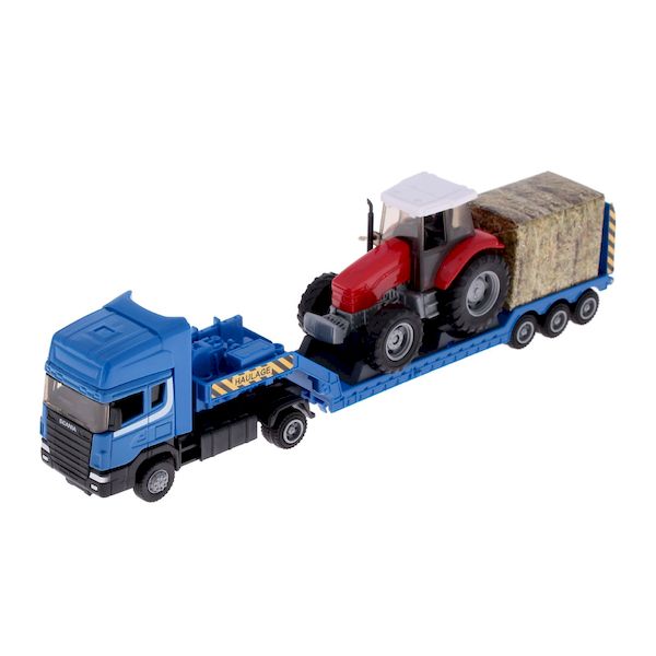 маш SCANIA с трактором 1:48 синий грузовик, красный трактор