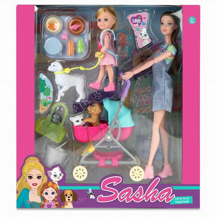 Кукла 51815 Саша с дочкой и питомцами в кор. (Вид 1)