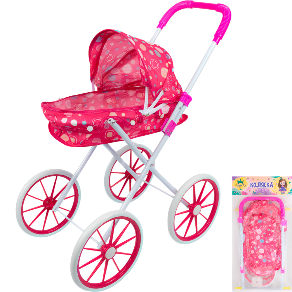 Коляска д/куклы Miss Kapriz MKD15B Розовое конфетти, большие колеса в пак.