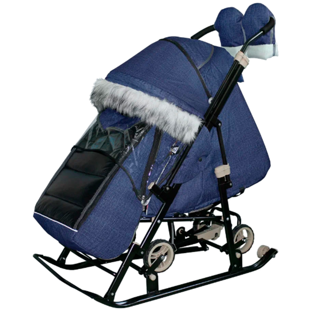 Санки-коляска Galaxy Glory Gloss Лён синий