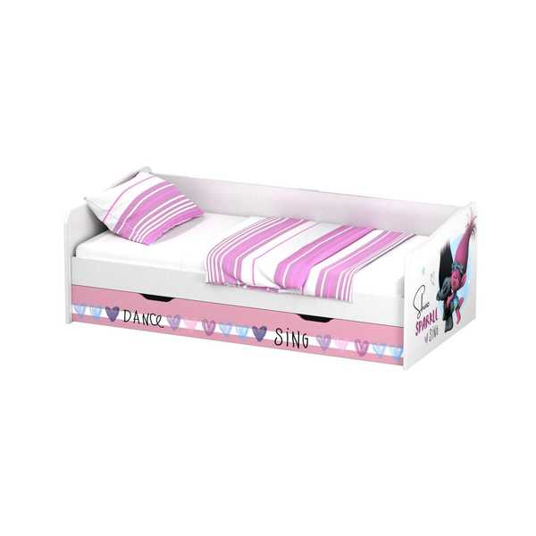 Кровать детская выдвижная Polini kids Fun 4200 Тролли, розовый (Вид 1)