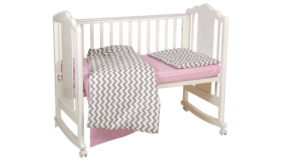 Комплект постельного белья Polini kids Зигзаг, 120х60, серо-розовый (Вид 1)