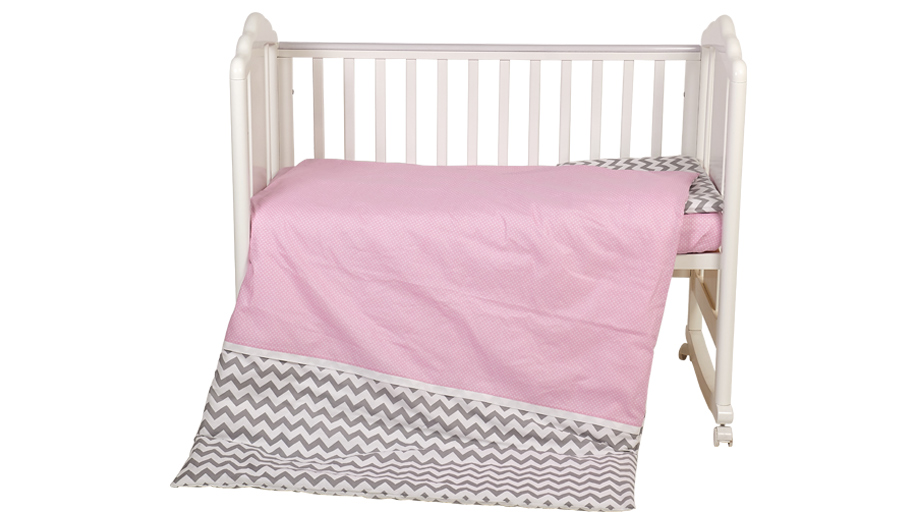 Комплект постельного белья Polini kids Зигзаг, 120х60, серо-розовый (Вид 2)