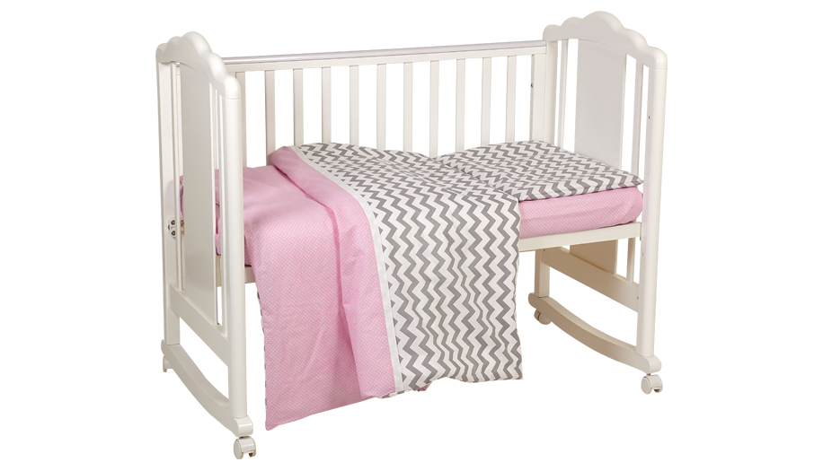 Комплект постельного белья Polini kids Зигзаг, 120х60, серо-розовый (Вид 4)