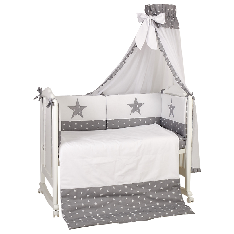 Комплект в кроватку Polini kids Звезды 7 предметов, 120х60, серый