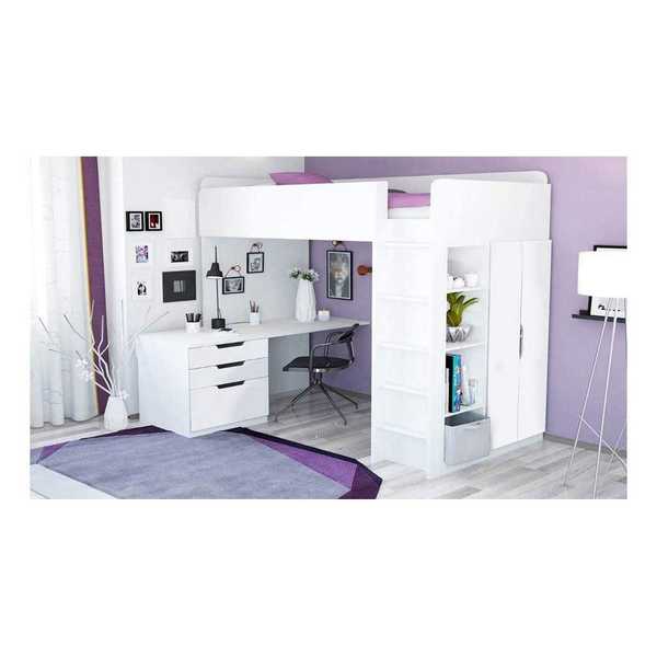Кровать-чердак Polini kids Simple с письменным столом и шкафом, белый-серый (Вид 3)