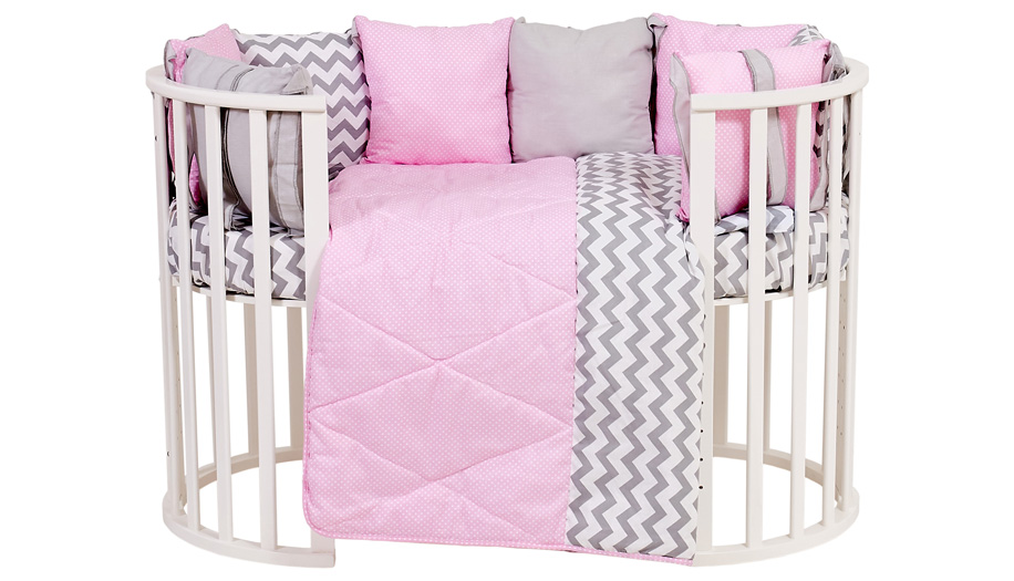Комплект в кроватку Polini kids Зигзаг 5 предметов, 120х60, серо-розовый (Вид 2)