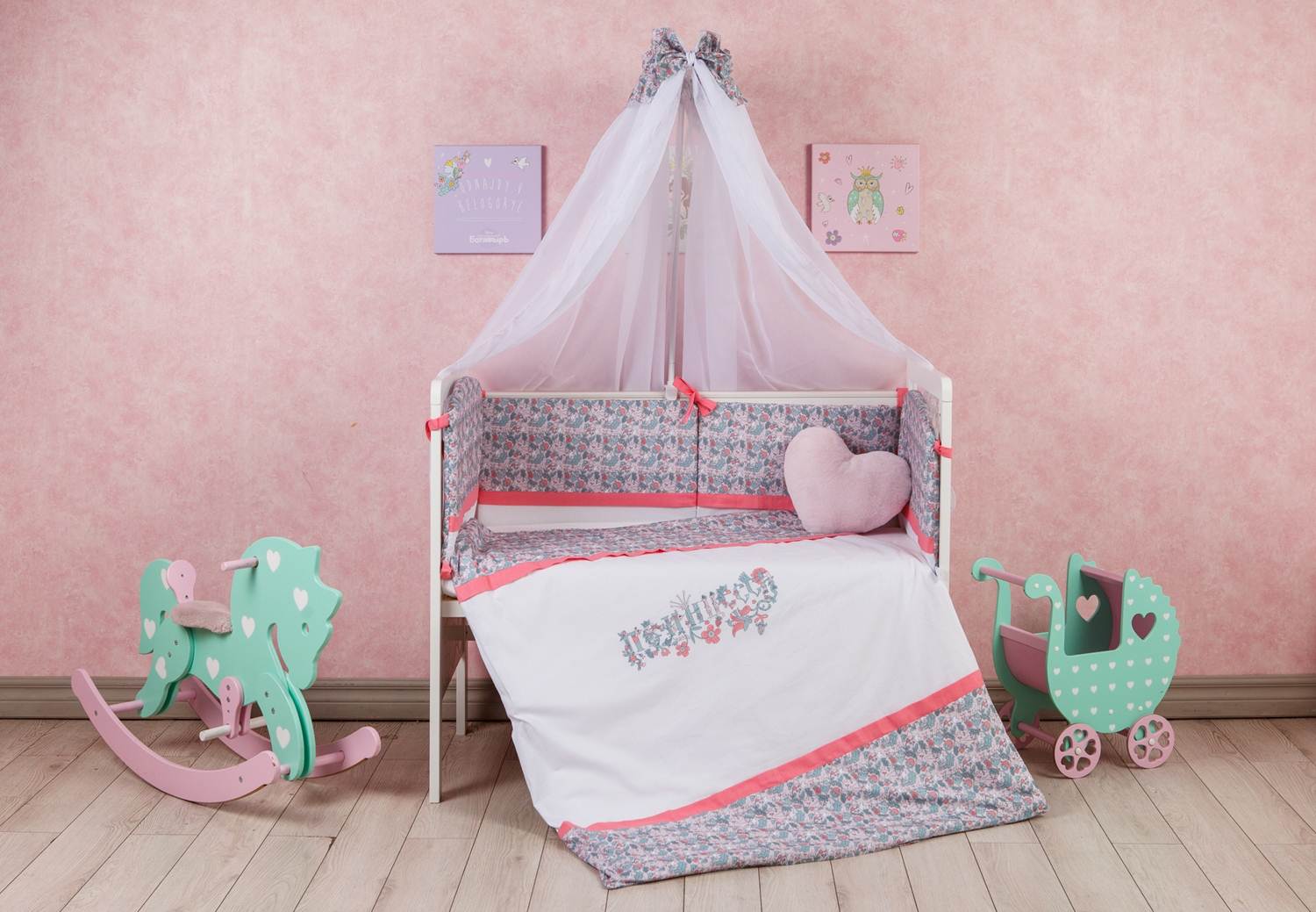Комплект в кроватку Polini kids Disney Последний богатырь, 7 предметов, принцесса розовый (Вид 2)