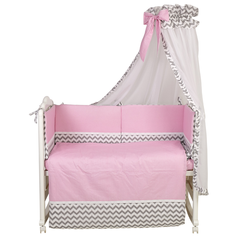 Комплект в кроватку Polini kids Зигзаг 7 предметов, 120х60, серо-розовый (Вид 5)