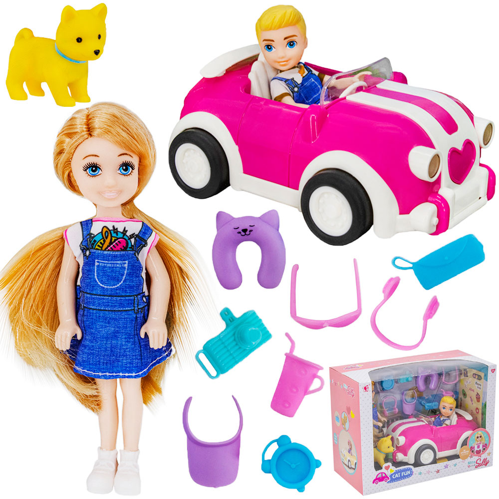 Кукла малышка 91023-A друзья на машине и аксесс в кор.