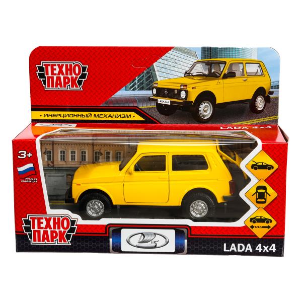 Машина металл LADA 4x4 12 см, двери, багаж, инерц,  желтый, кор. Технопарк LADA4X4-12-YE