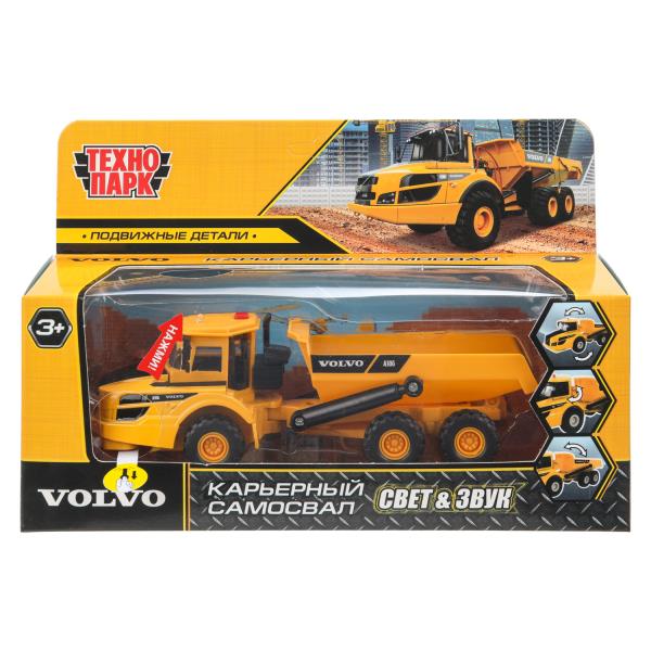 Машина металл свет-звук VOLVO КАРЬЕРНЫЙ САМОСВАЛ 16 см, двер, подв дет, кор. Технопарк HAULERA25G-16