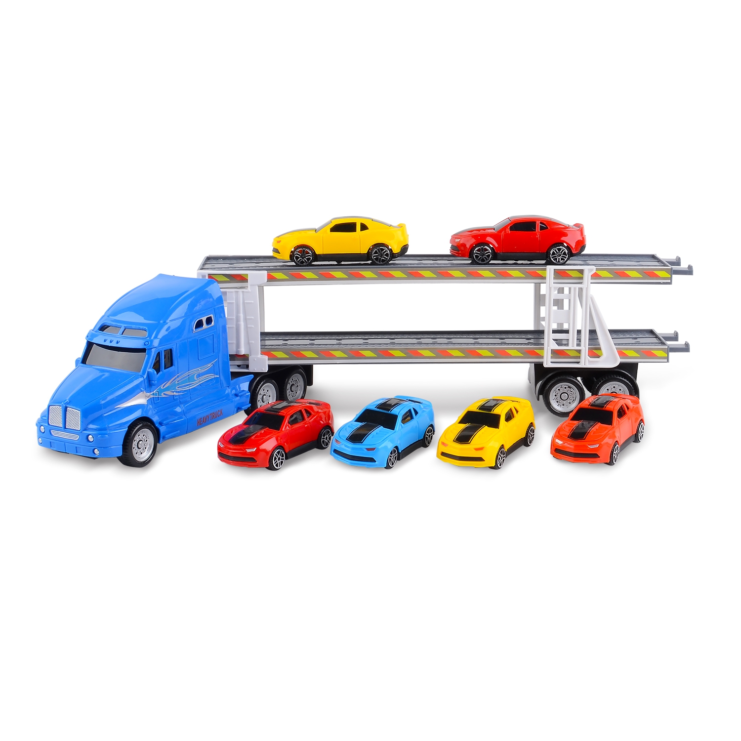 Набор машинок Handers Трейлер: гоночные автомобили (6 маш., инерц. трейлер 39 см, 1:48, синий) (Вид 2)