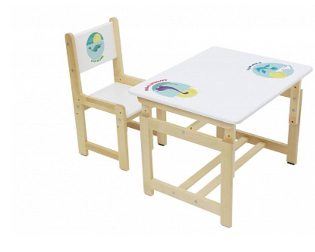 Комплект растущей детской мебели Polini kids Eco 400 SM, Дино 1, 68х55 см, белый-натуральный (Вид 2)