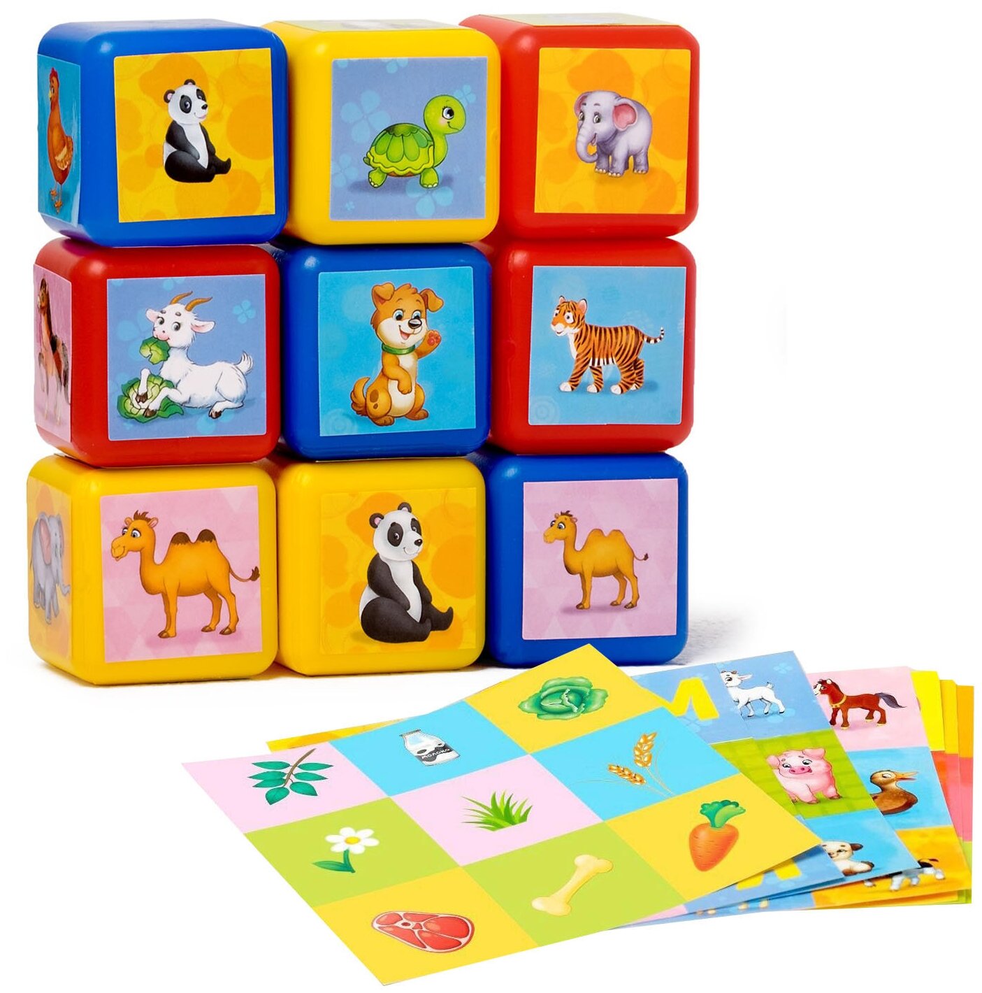 Набор Цветных кубиков Животные 9шт. 40*40 4326069 (Вид 1)