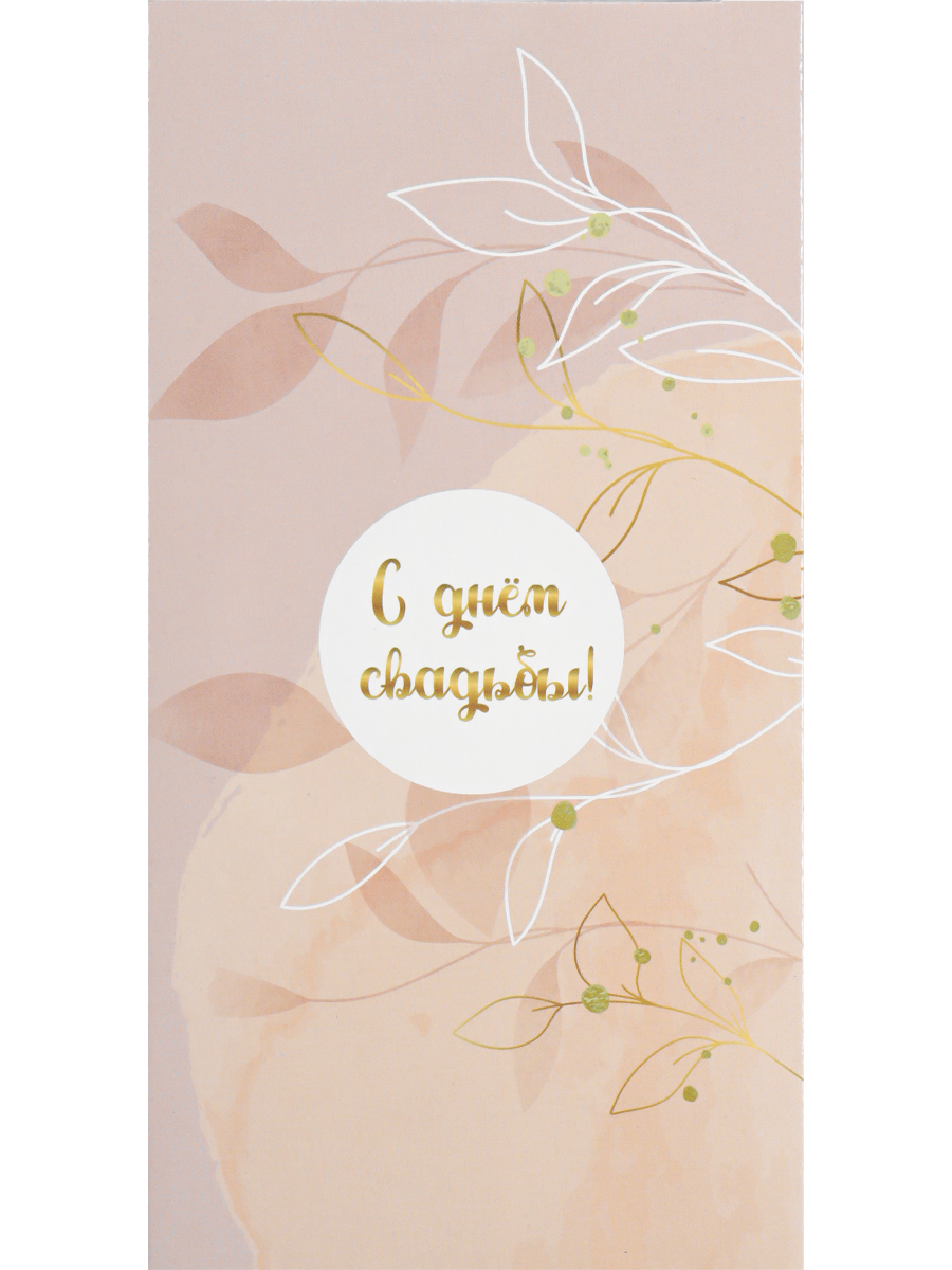 Dream Cards Конверт для денег С днем свадьбы! (минималистичные листья на розовом) 1-11-0135 (Вид 1)